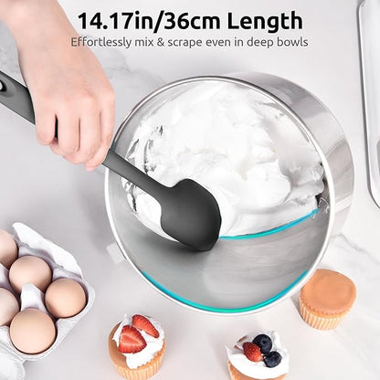 U-Taste Extra-Long 600ºF Heat Resistant Spatula Spoon: 14" Silicone Spoonula Cooking Utensils for Kitchen Use, Non-Stick Scoop Scraper with Soft Edge & Firm Core for Baking, Mixing, Serving (Black)