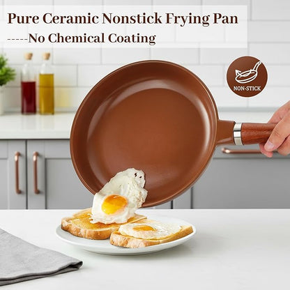 Pure Ceramic Frying Pan, Nonstick 10 Inch Ceramic Skillet (Crafted From Natural Clay Minerals Through Firing), PFAS-Free, Non Toxic/No Coatings Cooking Pan, Induction Pan (Brown)
