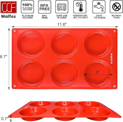 Walfos Silicone Whoopie Pie Baking Pans, Non-Stick Muffin Top Pan Set of 4. Food Grade and BPA Free Silicone,Perfect for Muffin, Eggs, Tarts and More, Dishwasher Safe