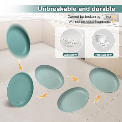 12 Pcs Unbreakable Deep Dessert Plates Set, 8 inch Reusable Plastic Wheat Straw Plates, Microwave and Dishwasher Safe Plate for Kitchen, Lightweight Plate for Dessert, BPA Free, Dark Blue