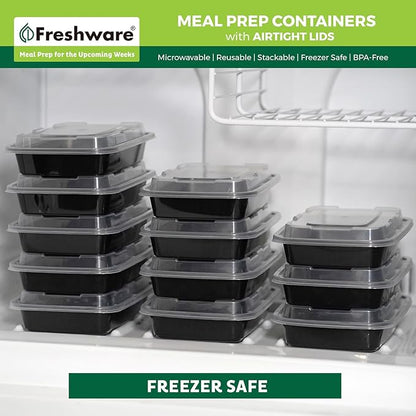 Freshware Meal Prep Containers [300 Pack] 1 Compartment with Lids, Food Storage Containers, Bento Box, BPA Free, Stackable, Microwave/Dishwasher/Freezer Safe (24 oz)