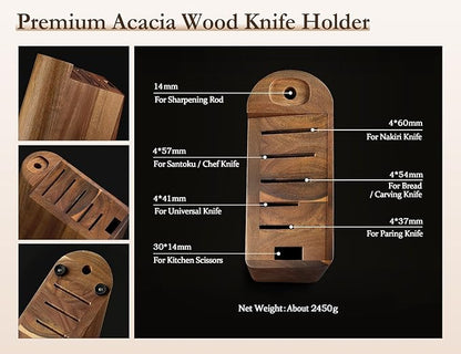 HEZHEN 8 PCS Kitchen Knife Block Set, German DIN 1.4116 Steel Knife Set with Block and Sharpener,Kitchen Shear, Ultra Sharp Blade,Red Wood Handle, Gift Packing
