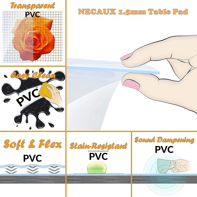 NECAUX Custom 23.6 x 51.2 Inch Clear Table Cover Protector, 1.5mm Thick Plastic Water Resistent Heavy Duty Desk Mat Non-Slip Tablecloth Protector for Coffee Table, Sofa Table, Media Stand, Countertop