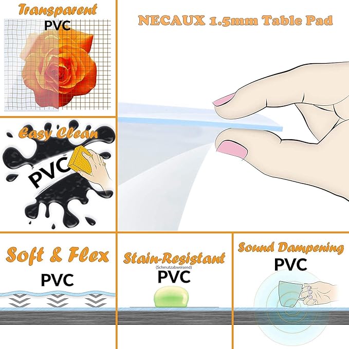 NECAUX 17 x 36 Inch Clear Table Protector, 1.5mm Thick Plastic Desk Pad, Desk Protector Clear, Desk Mats on top of Desks, Vinyl Clear Table Cover Protector for Computer Desk, Writing Desk