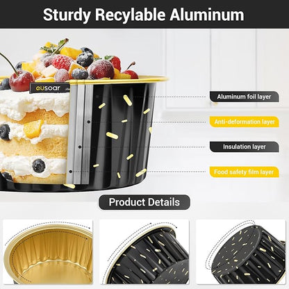 EUSOAR Disposable Ramekins, 200pcs 5oz Aluminum Cupcake Baking Cups Reusable, Mini Muffin Cups Cupcake Liners with Lids, Creme Brulee Containers Mold Tin, for Party Family Gathering Shower Catering