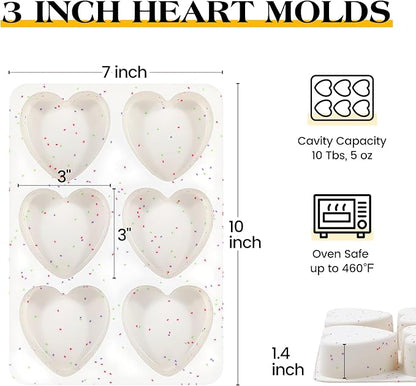 3 Inch Large Heart Shaped Silicone Molds for Chocolate, Candy, Cake, Soap (Set of 2, Cream)