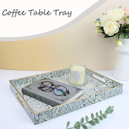Rectangle Plastic Serving Tray with Handles, Elegant Decorative Tray for Coffee Table, Ottoman, Living Room, Kitchen, and Outdoor Use. 12"*16"*1.6" F