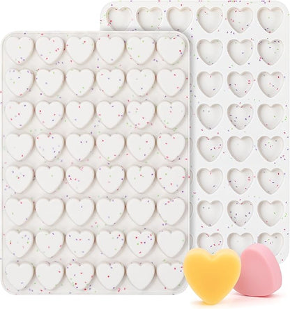 1 Inch Mini Heart Shaped Silicone Molds for Chocolate, Candy, Gummy, Soap (Set of 2, Cream)