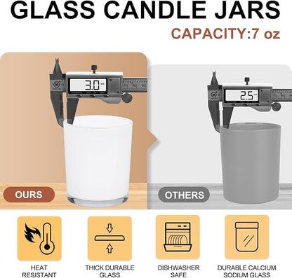 Thick Candle Jars for Making Candles 12 Pcs, 7 OZ Empty Jars with Wood Lids for Candle Making, Sample Container, White