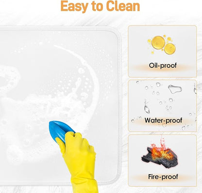 Heat Resistant Mats for Countertop - Fireproof 16x24 in Heat Resistant Mats for Air Fryer - Kitchen Countertop Protector Hot Pad for Air Fryer, Coffee Maker, Stand Mixer, Oven 2PCS - White