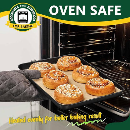 P&P CHEF 12.4 Inch Baking Cookie Sheet Pan, Carbon Steel Oven Tray, Non Stick Bakeware for Cooking Baking Bread Meat Vegetables, Sturdy & Healthy, Easy Clean, 2Pcs