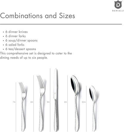 Hammered Silverware Set | Premium 18/10 Stainless Steel Flatware Service for 6 | Heavy-Duty & Dishwasher Safe | Built to Last (30-Piece, Fidenza Hammered)