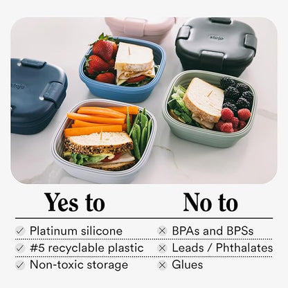 STOJO Collapsible Sandwich Box – 24oz, Reusable Food Storage Container, Silicone Bowl for Hot/Cold Food – Meal Prep, Lunch, Camping, Hiking – Dishwasher Safe (Set of 1, Sage)