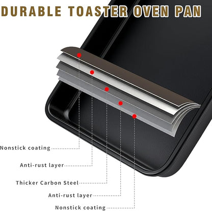 Toaster Oven Pans Set of 2, Shinsin 11-Inch Nonstick Baking Sheet Pans and Trays, 1/8 Thicker Replacement Small Baking Tray Accessories for Cookie, Non Toxic and Easy Clean and Diswasher Safe,Black