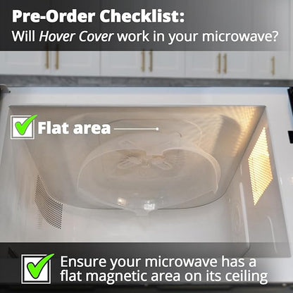 HOVER COVER Magnetic Splatter Cover, 12-Inch Clear BPA-Free Food Lid, Vented Plate Guard with Steam Vents, Anti-Splash Microwave Lid, Dishwasher Safe, Space-Saving Magnetic Storage - Ivory