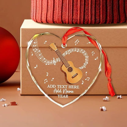 Personalized Ukulele Glass Ornament with Text Name Year, Ukulele Instrument Christmas Tree Ornament, Customized Musical Instrument Christmas Ornaments 2025, Gift for Men Women Music Lover