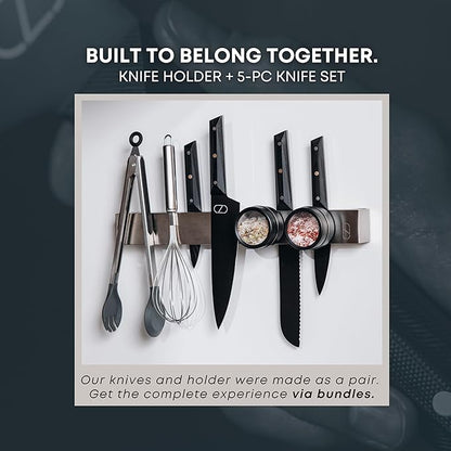 24" Magnetic Knife Holder for Wall with 2x Storage - Safe, Patented Storage Design - Stainless Steel Knife Magnetic Strip, Under Cabinet Knives Storage - Magnet Strip Rack Kitchen Utensil Organizer