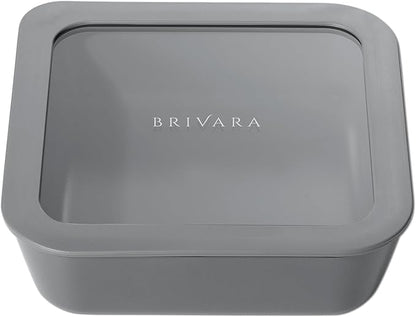 Ceramic Coated Glass Food Storage Container | No PTFE, PFOA, PFAS, and BPA | Reusable Non Toxic Meal Prep Container with Glass Lid | Easy To Store | 5 Cup Square [Smoke]
