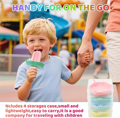 Silicone Popsicle Holders, BPA-Free Silicone, Mess Free for Kids Frozen Ice Cream Cone Holder with Straw, Reusable, with Storage Box, Perfect for Summer Gatherings and Outdoor Picnics (4 Pack)