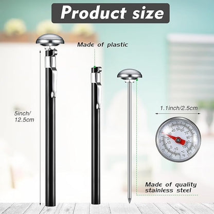 Xuhal 12 Pcs Stainless Steel Kitchen Thermometer with 5 Inch Long Stem 1 Inch Dial Thermometer Milk Frothing Food for Oven Probe Meat Grill BBQ Cooking Chocolate Water (Black)