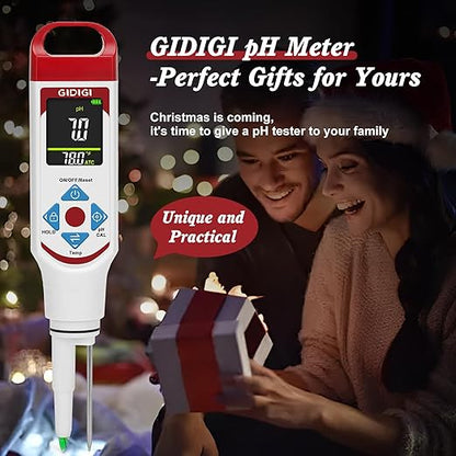 Digital pH Meter Food Pocket pH Pen for Fermentation with pH Calibration Kits Color Display Spear Tip pH Food Tester Probe with ATC for Cosmetics Sourdough Professional pH Test Strips for Food Acidity