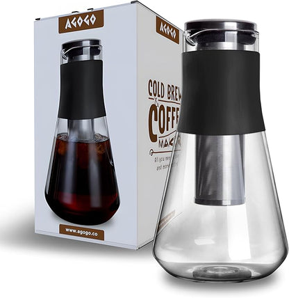 AGOGO Cold Brew Iced Coffee Makers with Metal Filters Silicone Non-slip Grip Carafe 1600ml