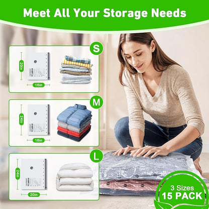 Vacuum Seal Bags for Clothing with Wireless Electric Pump - Travel & Home Use, 15 Pack Ideal Space Saver Vacuum Storage Bags, Travel Vacuum Bags for Luggage