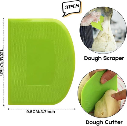 SURDOCA Dough Scraper Bench Scraper - 3P 4.7x3.7" Plastic Flexible Bowl Scraper, Sharp Edge & Angles Cake Scraper. Non-Slip Bakeware Decorating Tools Sculpting & Modeling Tools - Yellow+Green+Yellow