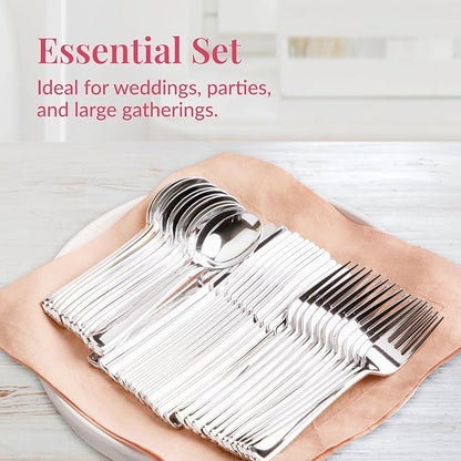 300 Plastic Silverware Set, Silver Plastic Cutlery Set, Disposable Silverware Set | 100 Plastic Forks, 100 Plastic Spoons, 100 Plastic Knives | Heavy Duty Bulk Disposable Flatware Plastic Utensils Set