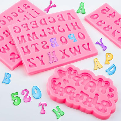 4 Pcs Silicone Letter Molds, Reusable Digital Letter Gummy Chocolate Silicone Mold for Making Candy, Cake, Birthday Party Decorations