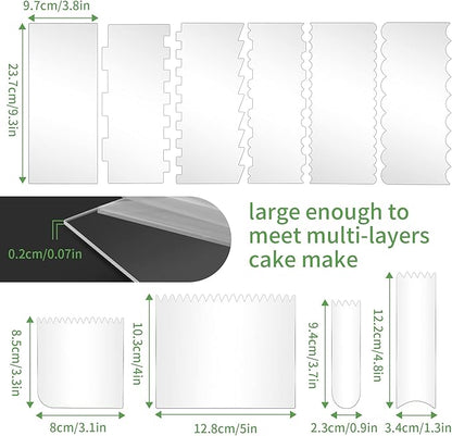 10 PCS Cake Scraper Smoother Set, Acrylic Cake Smoother For Icing 6PCS with 11 Patterns Edge and 4 Soft Plastic Cake Frosting Smoother Scraper, Icing Smoother For Cream Cake Decorating