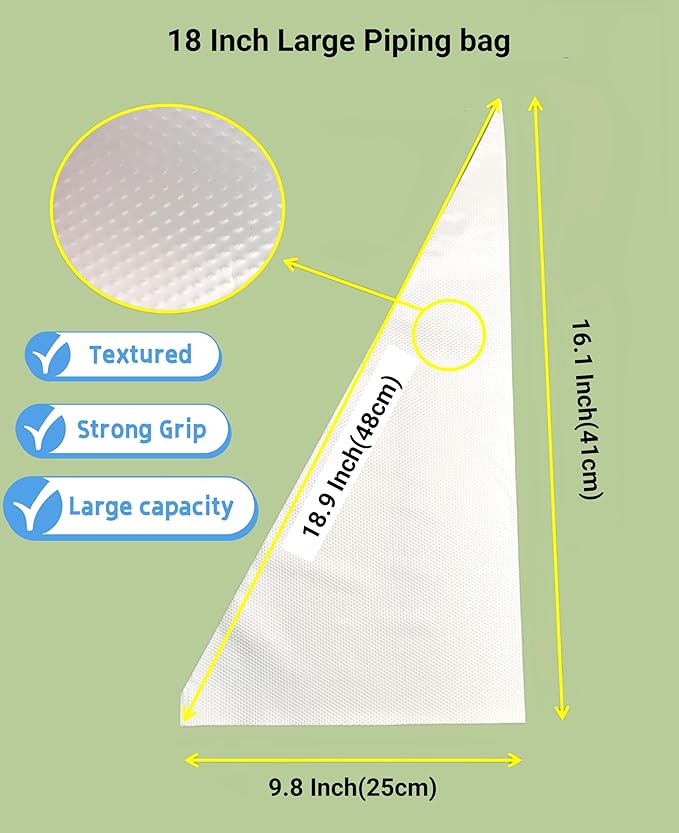 18 Inch Large Piping Bags 200 Pack - Disposable Pastry Bags - Thick Anti-Burst Pastry Icing Frosting Piping Bags For Decorating Cupcakes Cakes Cookies (Large 18 Inch-200 Pack)