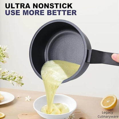 Nonstick Sauce Pan with Lid,1.5QT small pot, PFOA Free,Kitchen Pots Induction Pot,Black