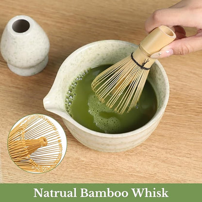 Matcha Whisk Sets, 5 Pcs Handmade Ceremony Matcha Kit, Ceramic Matcha Bowl with Spout, Whisk Set for Making Matcha, Gift for Lover, Family, Friends, Tea Enthusiasts
