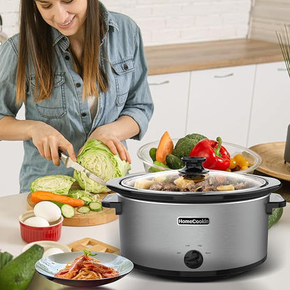 HOMECOOKIN 7 Quart Slow Cooker Oval Manual Pot Food Warmer with 3 Cooking Settings, Stainless Steel