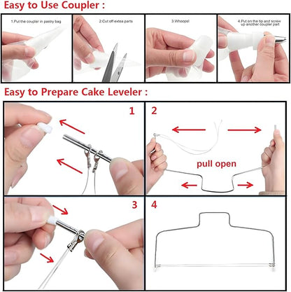 248 Pcs Cake Decorating Kit with Cake Turntable,Cake Leveler,24 Numbered Icing Piping Tips,2 Spatulas,3 Comb Scrapers,2 Couplers,5 Bag Ties,100 Pastry Bags,50 Cupcake Liners,50 Cake Flags