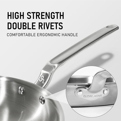 12 Inch Stainless Steel Frying Pan - 5 Ply Stainless Clad Skillet with Aluminum Core, Durable and Even Heating, Professional Cookware for Induction, All Stoves, Oven and Dishwasher Safe