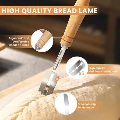 KIKCOIN Banneton Bread Proofing Basket, 10 Inch Oval Sourdough Bread Baking Supplies, Sourdough Proofing Basket Set of 2, Sourdough Starter Kit with Bread Lame, Linen Liner, Metal Scraper, Dough Whisk