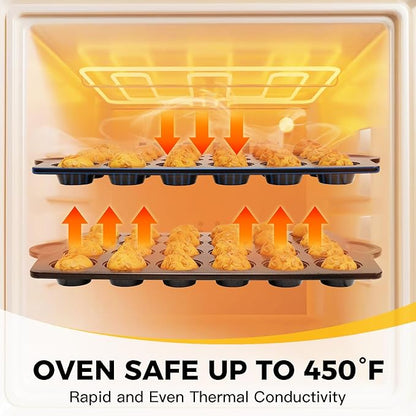 HONGBAKE mini muffin pan nonstick 24, Cupcake Tin for Baking, Commercial Small Cup Cake Tray for Cheesecake, 1.8dia, Heavy-duty, Gray