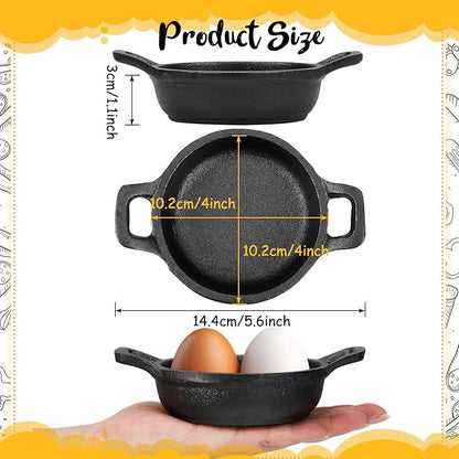 4 Pcs Small Cast Iron Skillets Set - Mini 4 x 1.2 Inches Skillet Ramekins With Handle - Black Serving Dishes Round Pan Oven Safe Cookware for Kitchen Picnic