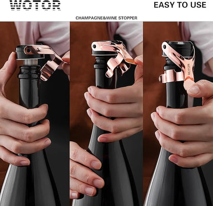 WOTOR Champagne&Wine Bottle Stoppers Stainless Steel with Food Grade Silicone, Leak Proof Keep Fresh Reusable Saver, Cork Suitable for Wine, Champagne, Cava, Prosecco and Sparkling (6 Pack Rosegold）