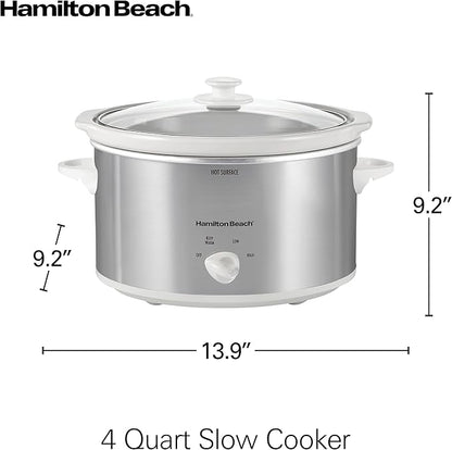 Hamilton Beach 4-Quart Slow Cooker with 3 Cooking Settings, Dishwasher-Safe Stoneware Crock & Glass Lid, Stainless Steel (33140G)