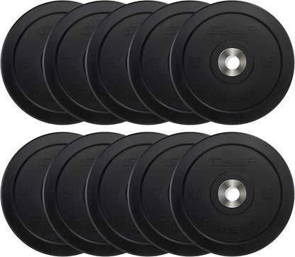 CAP Barbell 2-Inch Olympic Bumper Plate Weight Set with 6 Post Rack | 100-370 lbs | Multiple Options
