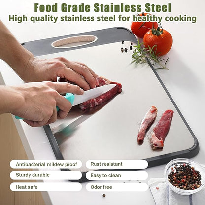 GUANCI Cutting Board for Kitchen 2-in-1, Stainless Steel & Wheat Straw PP Double-Sided Chopping Board,non toxic Chopping, Easy to Clean, Ideal for Meat, Vegetables and Fruits