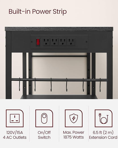 VASAGLE Baker's Rack, Coffee Bar Stand with Charging Station, Storage Shelves, Pull-Out Wire Basket, Table for Microwave, Kitchen, Charcoal Gray UKKS036B22, 15.7 x 35.4 x 35.6 Inches