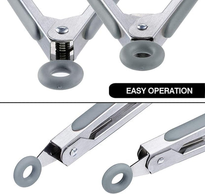MSY BIGSUNNY Kitchen Food Tongs - 7" Mini Silicone Serving Tongs - Set of 3 (Gray)