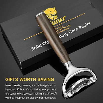 KULUNER Durable Stainless Steel Corn Peeler with Polished Wood Handle Corn on the Cob Stripper Kernel Remover Easy Use Corn Kernel Cutter Kitchen Gadget（Chacate Preto）