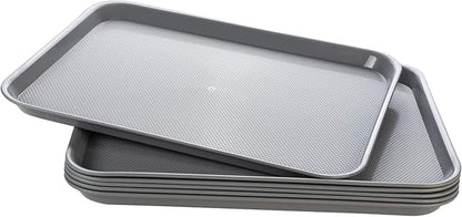 Rectangular Plastic Serving Trays,Fast Food Serving Cafeteria Trays,17"X13",Set of 6 (Grey)