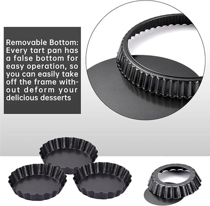 Theuzi 9 in Non-Stick Tart and Quiche Pan with Removable Bottom and 4 Mini Tart Pans 4-inch, Heavy Duty Fluted Side for Pies, Mousse Cakes, Dessert Baking (5 Pack)