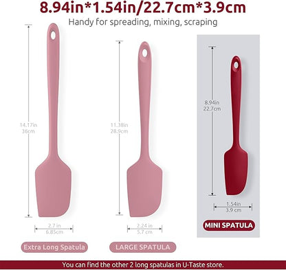 U-Taste Small Mini Silicone Spatula: 9×2inch 600ºF Heat-Resistant Food-Grade Jar Scraper for Kitchen Use, Non-Stick Seamless Flexible Baking Utensil for Mixing, Scraping Jam in Bowl or Cup (Red)